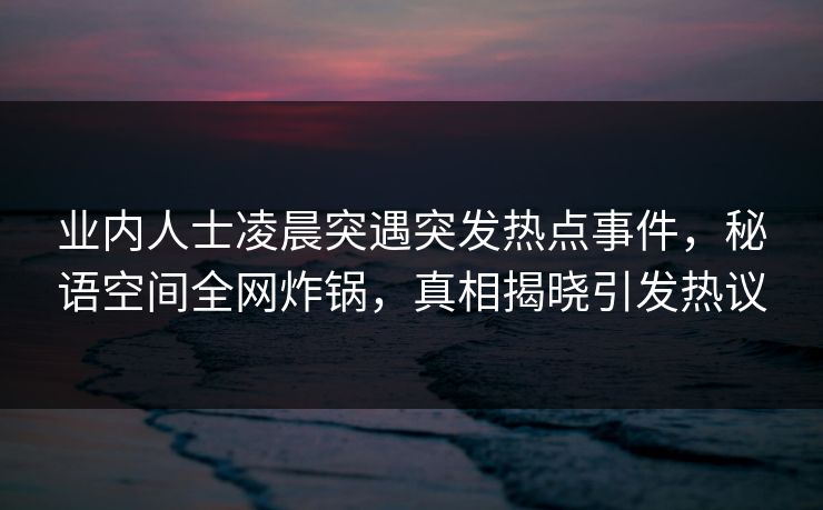 业内人士凌晨突遇突发热点事件，秘语空间全网炸锅，真相揭晓引发热议