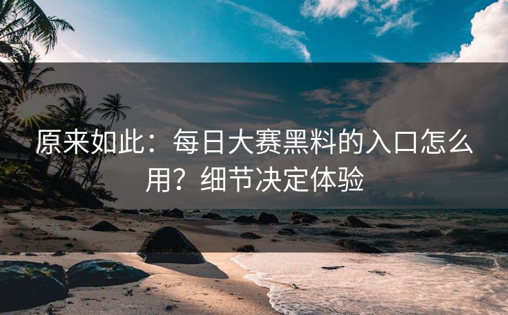 原来如此：每日大赛黑料的入口怎么用？细节决定体验
